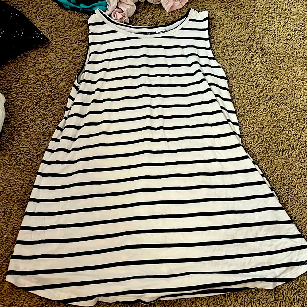Navy blue and white tank top.